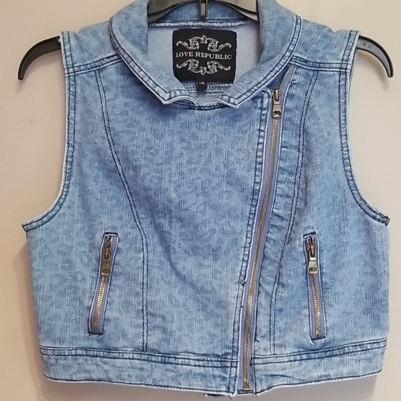 Blue cheetah print crop jean vest - Picture 4 of 5